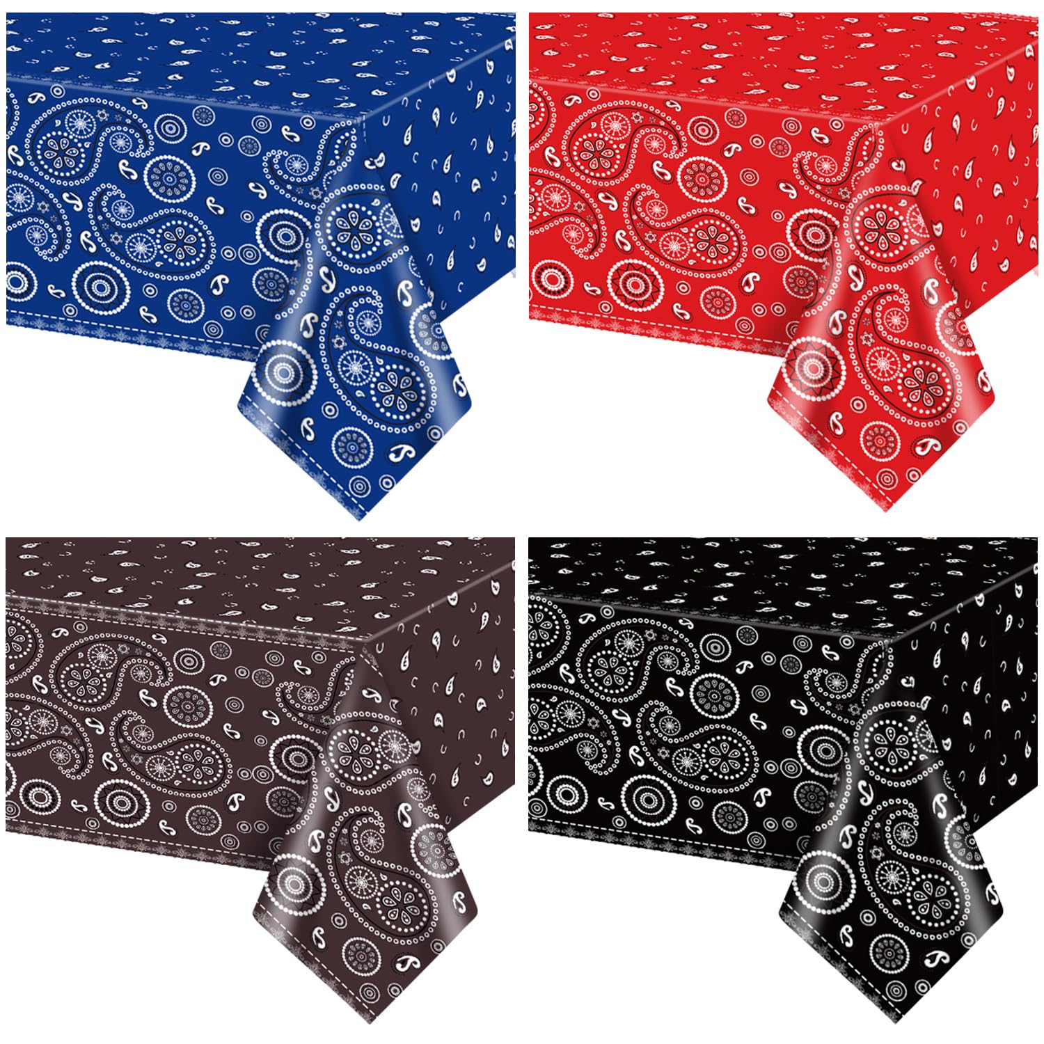 Hegbolke Western Party Tablecloths Paisley Bandana Table Cover Floral Disposable Plastic Rectangle Tablecloth for Western Themed Party Decorations, 51 x 86 Inch (4, Mix)