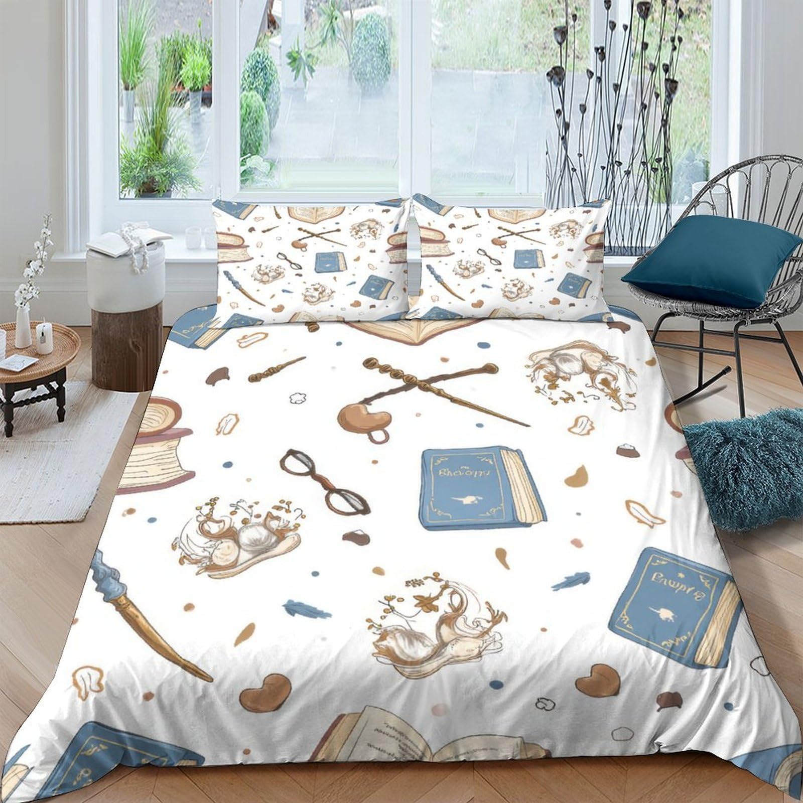 Ctjqhvkz Style-5 3D Printed Magic Book Fitted Sheet Microfiber Soft Non-Slip Wizard Wand Bed Cover For Bedroom Dorm Decor Single（135X200cm）