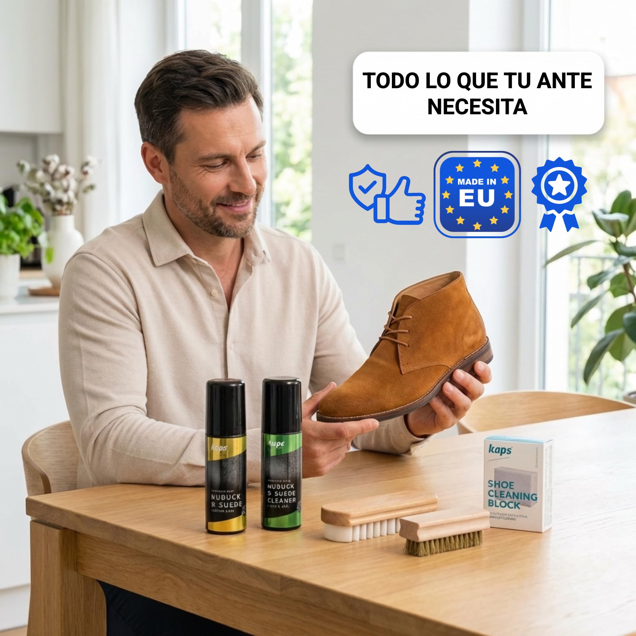Kaps Milano set de cuidado del calzado – cepillos de alta calidad, kit para limpiar y proteger zapatos y botas de nobuk y ante, 5 piezas