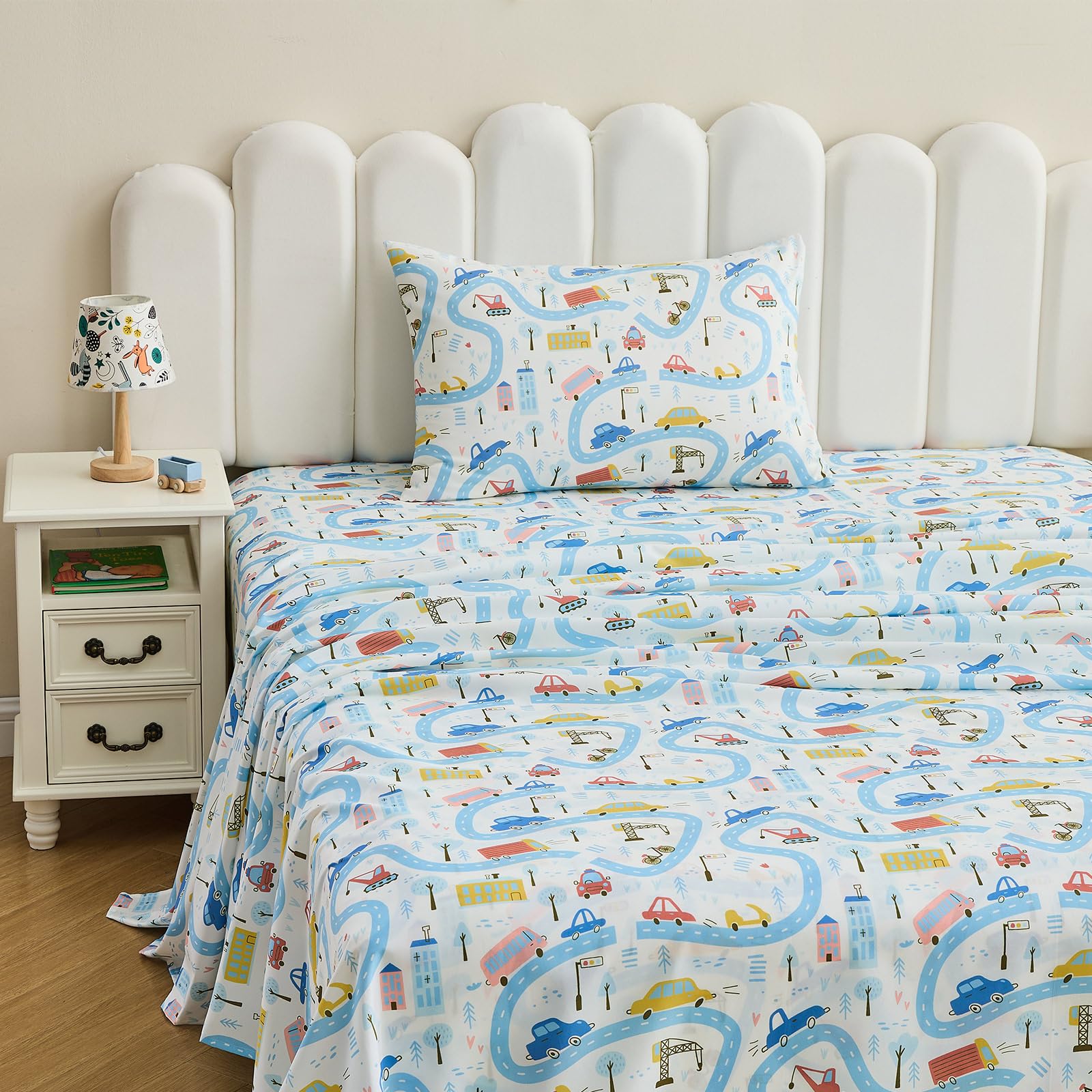 Gogreen Juego de sábanas para niños, tamaño individual, de microfibra, sábana bajera ajustable para niños, transpirable y sedosa, suave al tacto, juego de sábanas para niños, 3 piezas, sábana de cama