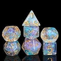 Vista 13 de UDIXI Juego de 11 dados poliédricos DND con remolinos iridecentes para juegos de rol, D&D (rosa y cian)