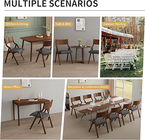 Miniatura 7 de Ball & Cast Juego de 2 sillas de comedor plegables tapizadas, silla de madera plegable paquete de 2, silla de oficina portátil para cocina,