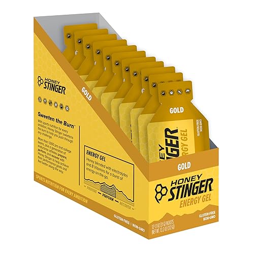 Honey Stinger Gold Energy Gel, sin gluten y sin cafeína, para ejercicio, correr y rendimiento, nutrición deportiva para el hogar y el gimnasio,
