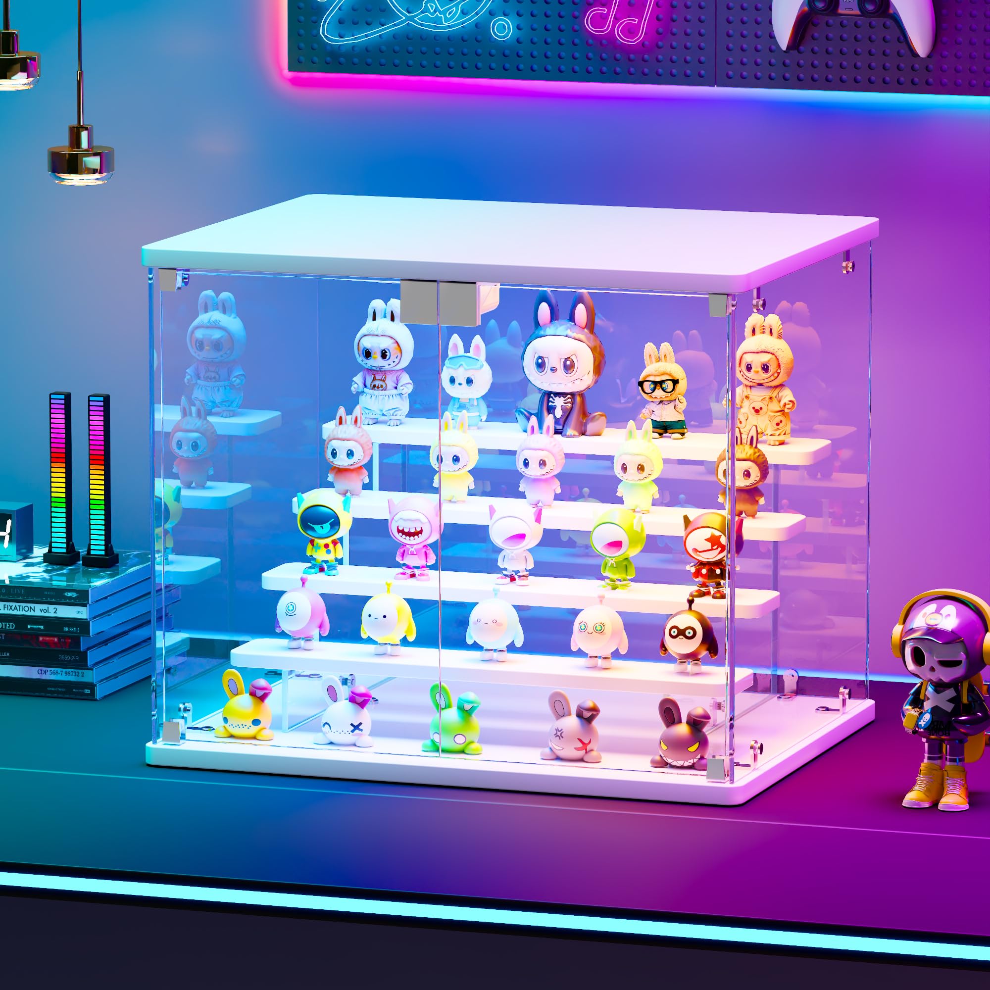 Lvifur Vitrine mit LED Beleuchtung und Glastüren für Sammlerstücke Figuren
