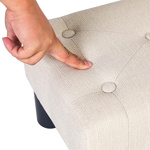 Miniatura 5 de Adeco Taburete otomano pequeño de lino de 15.4 pulgadas para reposapiés, taburete rectangular moderno con patas de plástico antideslizantes para