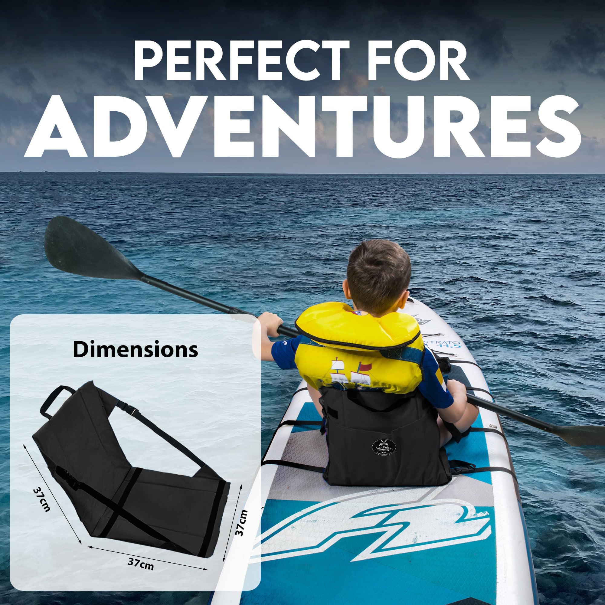 Kayak SUP Siège universel - Bleu/noir Adaptable à toutes les planches SUP Pas d'anneaux en D ni de mousquetons en métal nécessaires Facile à installer