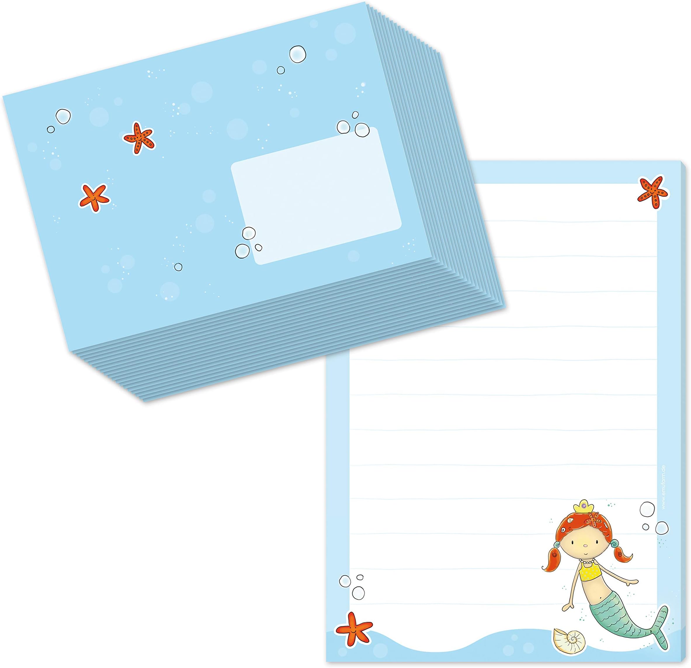 Writing pad/letter pad set mermaid DIN A5 (lined 50 sheets) including 20 matching envelopes/stationery for children/stationery set girls/writing paper with lines.