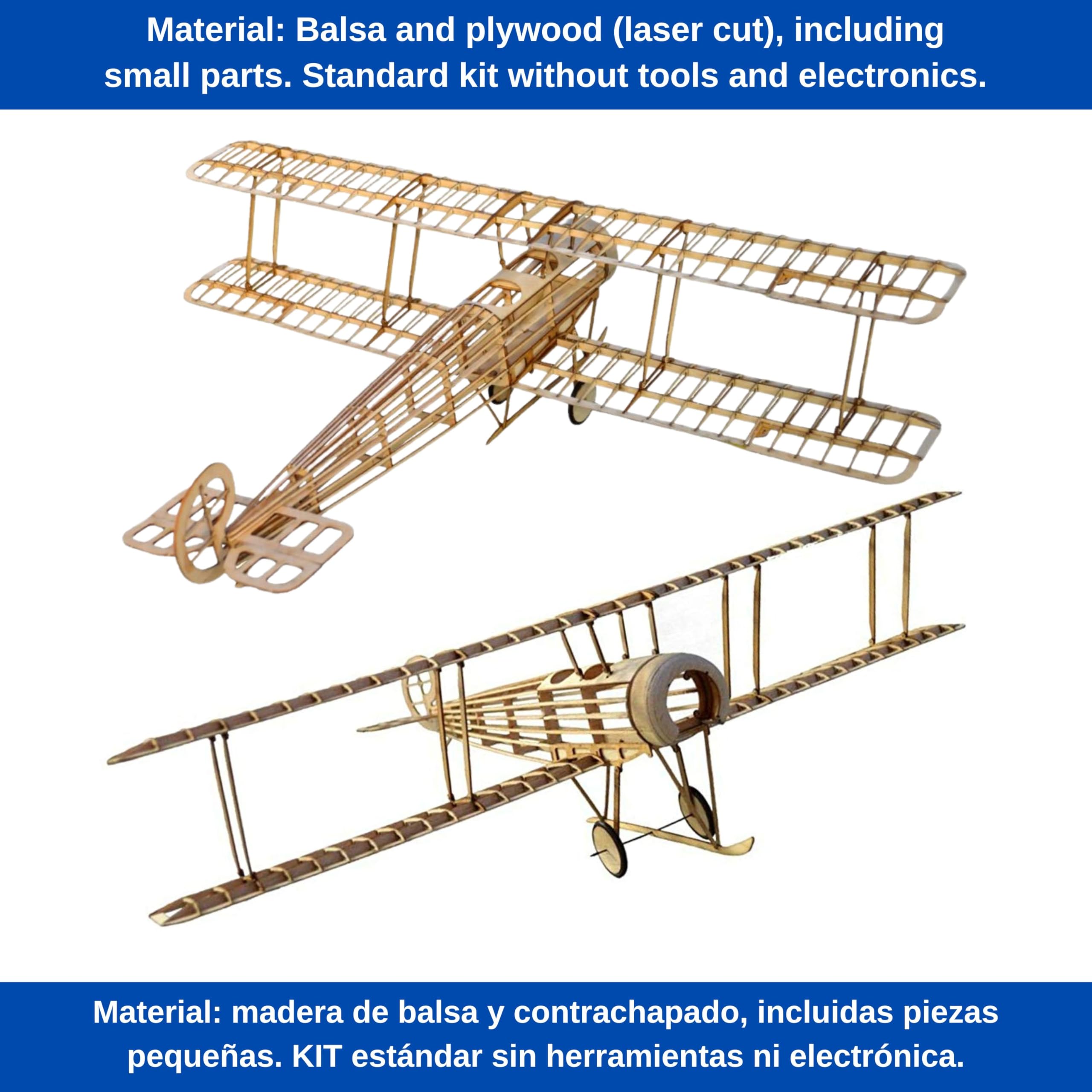 Your Day Mate Kit de aeromodelo Avro 504k Slow Flyer, Escala 1:20, 505 mm de envergadura, Kit de aeromodelo RC, aeromodelo para Construir uno Mismo, componentes de Madera de balsa Cortados con láser