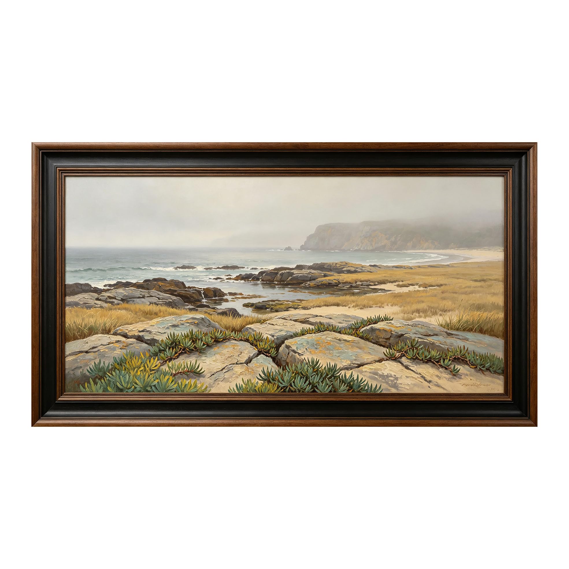 Yzpallescene 3D Framed Wall Art 50cm×100cm Coastal Seascape Oil Painting Panoramic Realistic Large Size SelfAdhesive Removable Wall Decor Prints Artwork for Living Room Bedroom Office