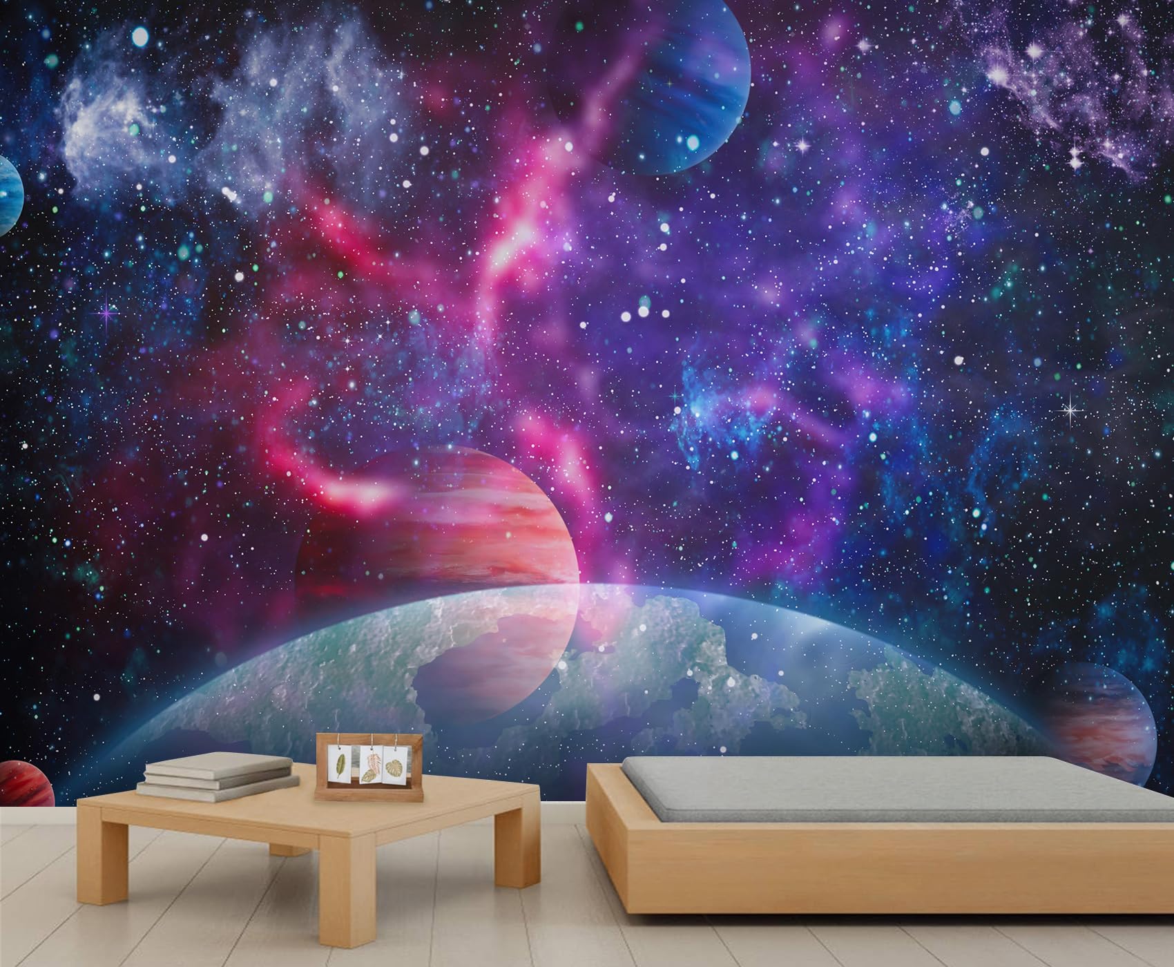 Galaxy Space Mural Universe Nebula Outer Space Mural Colorful Starry Sky Wallpaper Planet Wallpaper for Ceiling Living Room Bedroom 100 x 70 cm