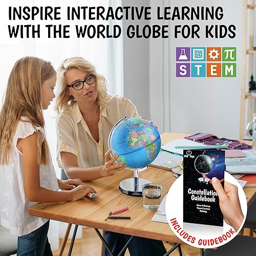 Miniatura 3 de USA Toyz Globo iluminado para el aprendizaje de los niños globos del mundo con soporte 3 en 1 STEM Kids Globe, luz nocturna constelación escritorio
