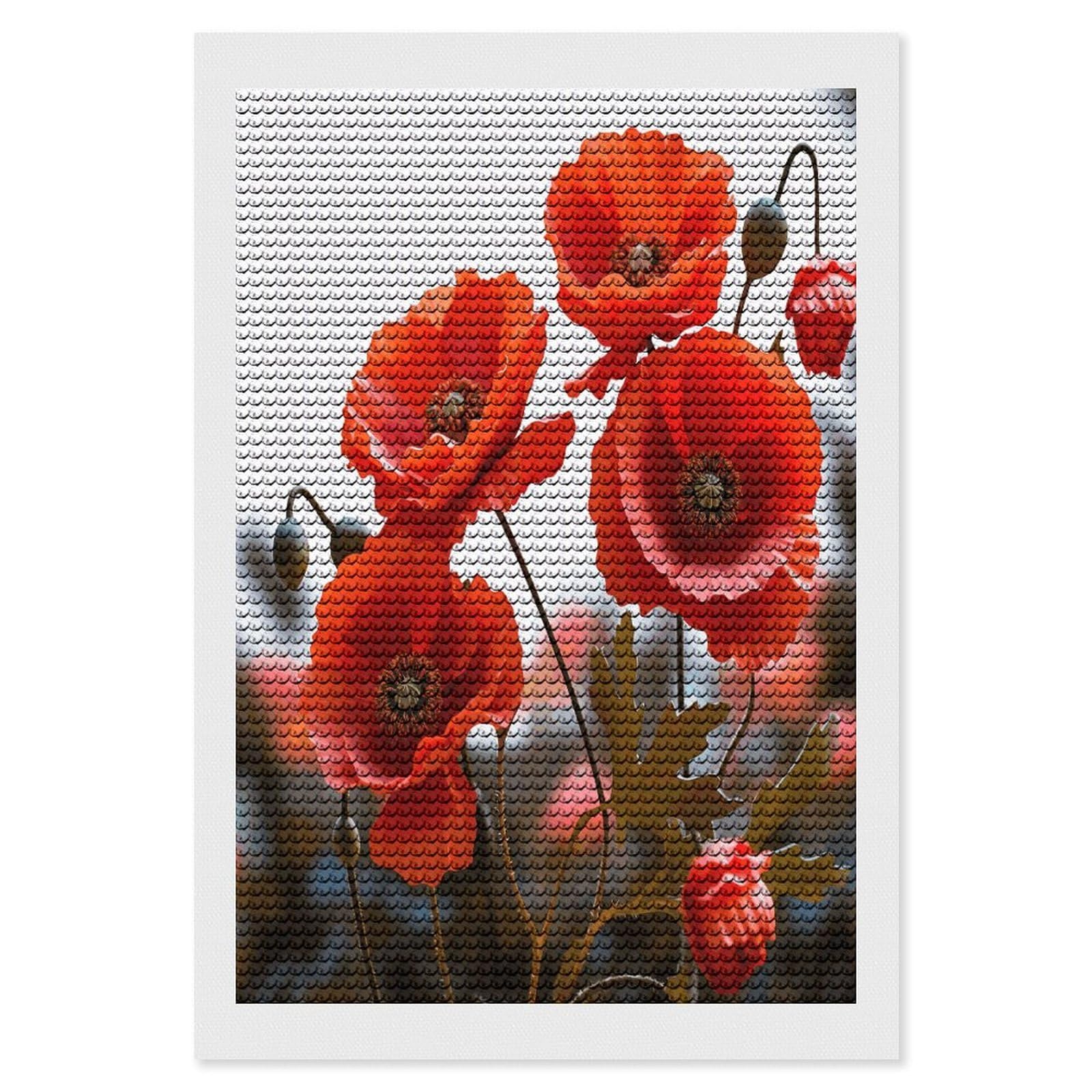 VstaDank Poppy Flowers Vivid Petals Diamond Painting Kits Square Diamond Art Canvas Round Full Drill Diamonds Dots Paintings DIY Fun Diamonds Pictures Gem Art for Home Wall Decor Gift