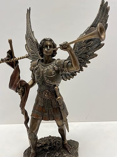 Miniatura 9 de Figura de Arcángel de 13 pulgadas - San Gabriel con cuerno de bronce fundido en frío