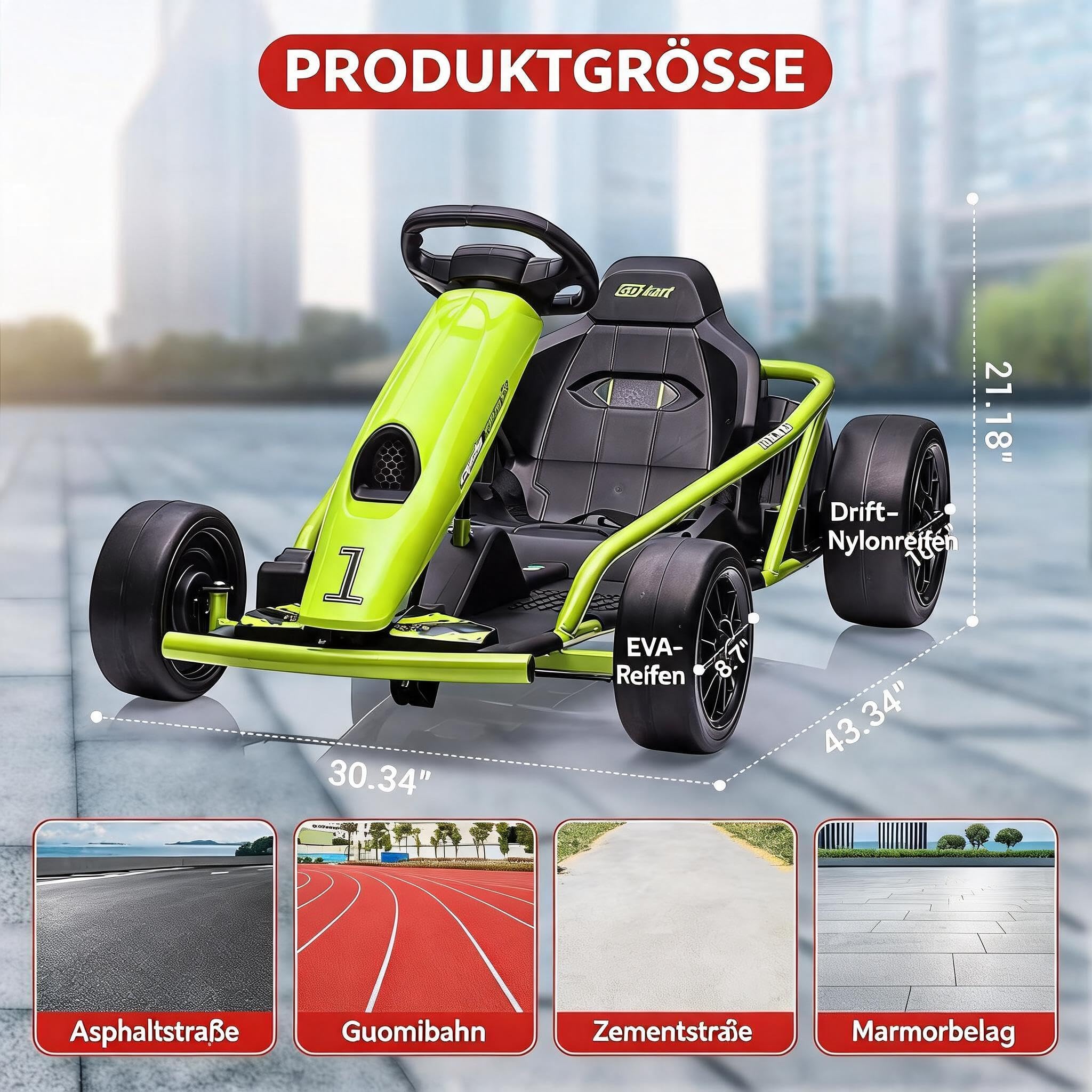 Drift Elektro Go-Kart belastbar bis 70kg für Kinder ab8Jahren