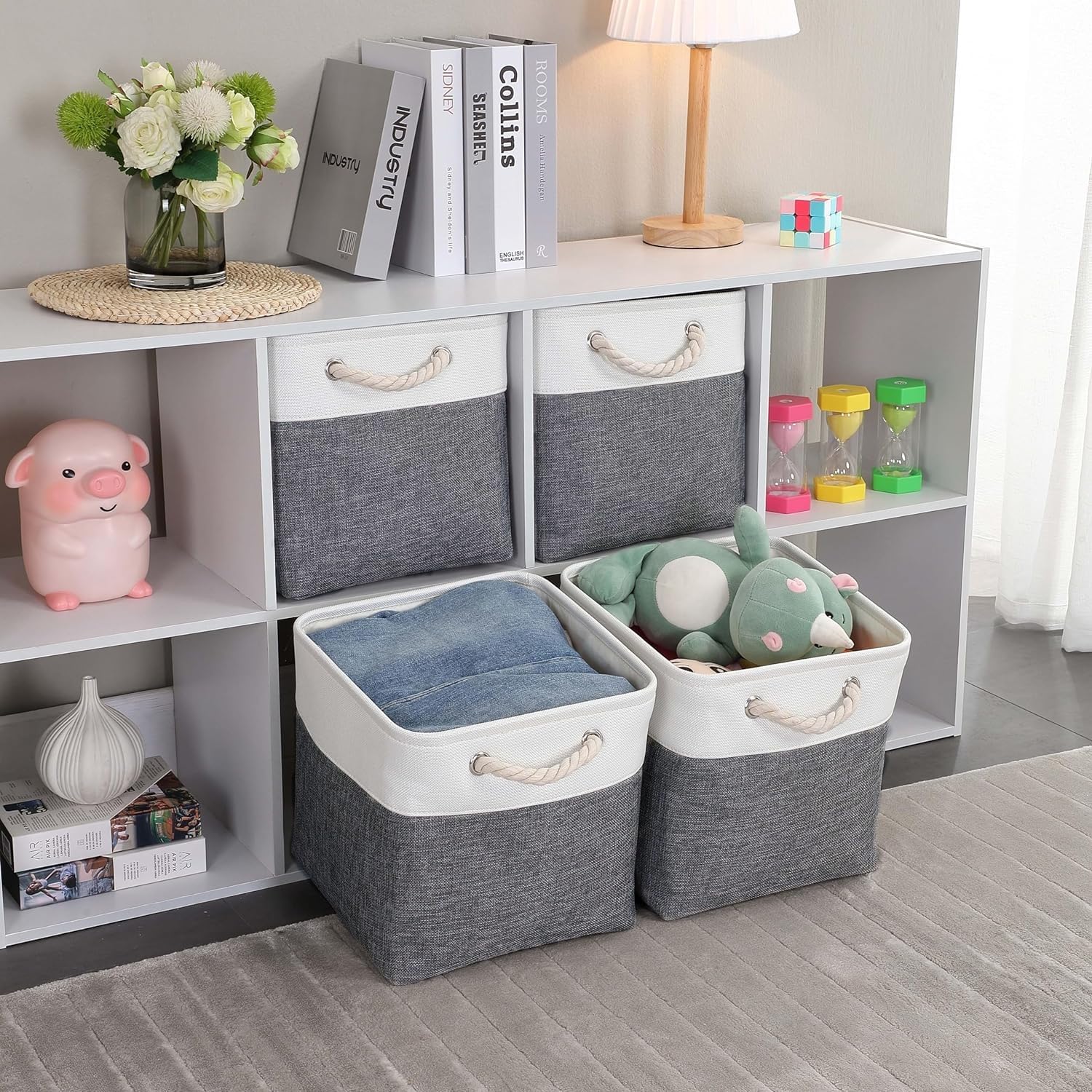 Mangata Cubetti Portaoggetti In Tessuto 28x28x28 Cm – 3 Pezzi, Rosa/Bianco, Pieghevoli, Con Aste Metalliche, Per Armadi E Scaffali