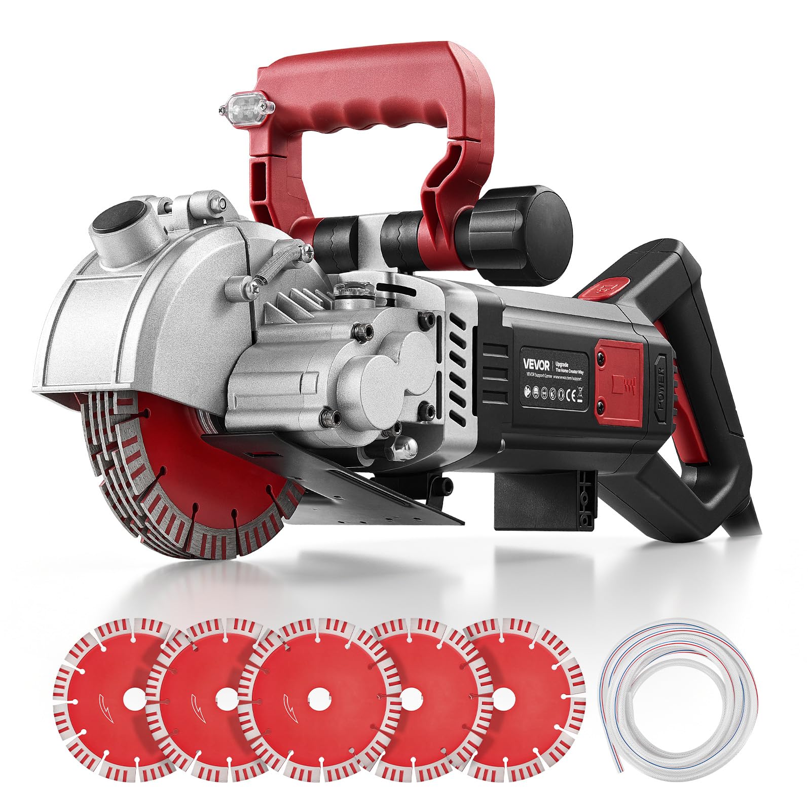 VEVOR Scanalatrice da Muro 5000W, Macchina per Tracce nel Muro, Velocità Max 5460 RPM, Tagliamuri per Calcestruzzo con Linea Guida, 5 Lame Incluse, Impugnatura Regolabile, per Scanalature in Mattoni