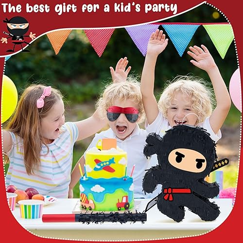 Miniatura 6 de Karate Ninja Piñata Ninja Suministros para fiesta de cumpleaños con palo de piñata confeti y venda, decoración de fiesta de cumpleaños de guerrero