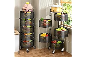 PXRACK Fruit Basket for Kitchen, 5 Tier Circular Rotating Basket
