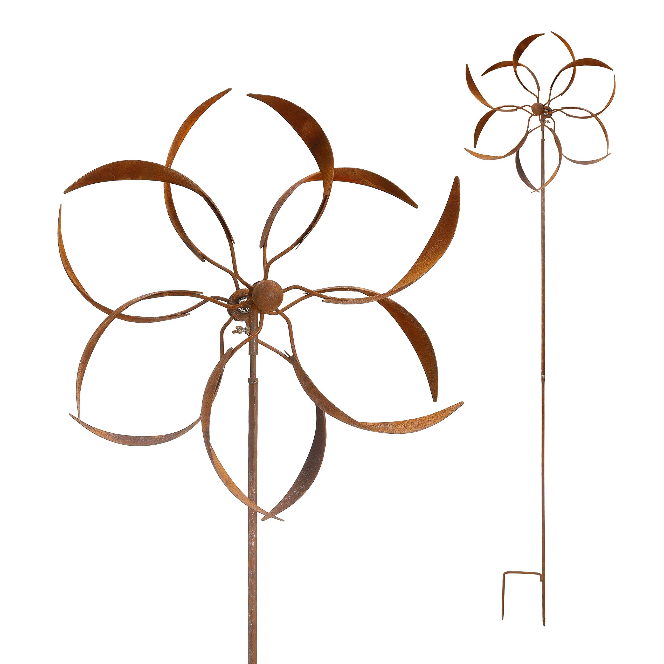 Molino de viento oxidado, hélice de carrusel de metal, hierro, decoración de 210 cm de alto, 60 cm de diámetro