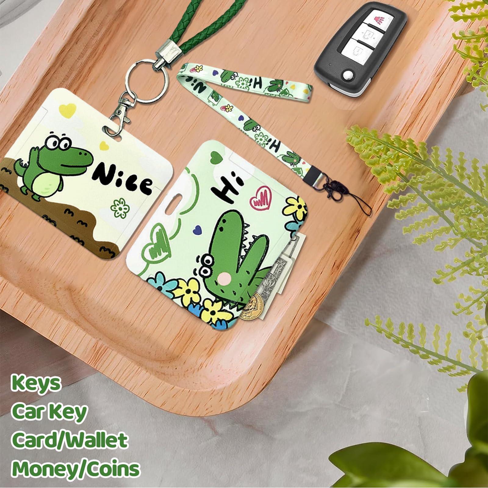 2 PCS Tarjetero Colgante Lanyard y Tarjetero Porta Tarjetas Identificativas Colgante Adecuado para Titulares de Documentos de Identidad, Pases de Autobús y Tarjetas de Crédito(Cocodrilo)
