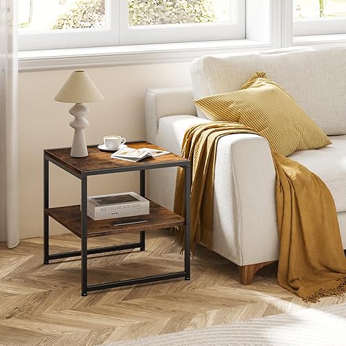 Miniatura 2 de Tatub Mesa auxiliar de 20 pulgadas con estación de carga, mesa auxiliar cuadrada industrial con puertos USB y tomas, mesita de noche pequeña