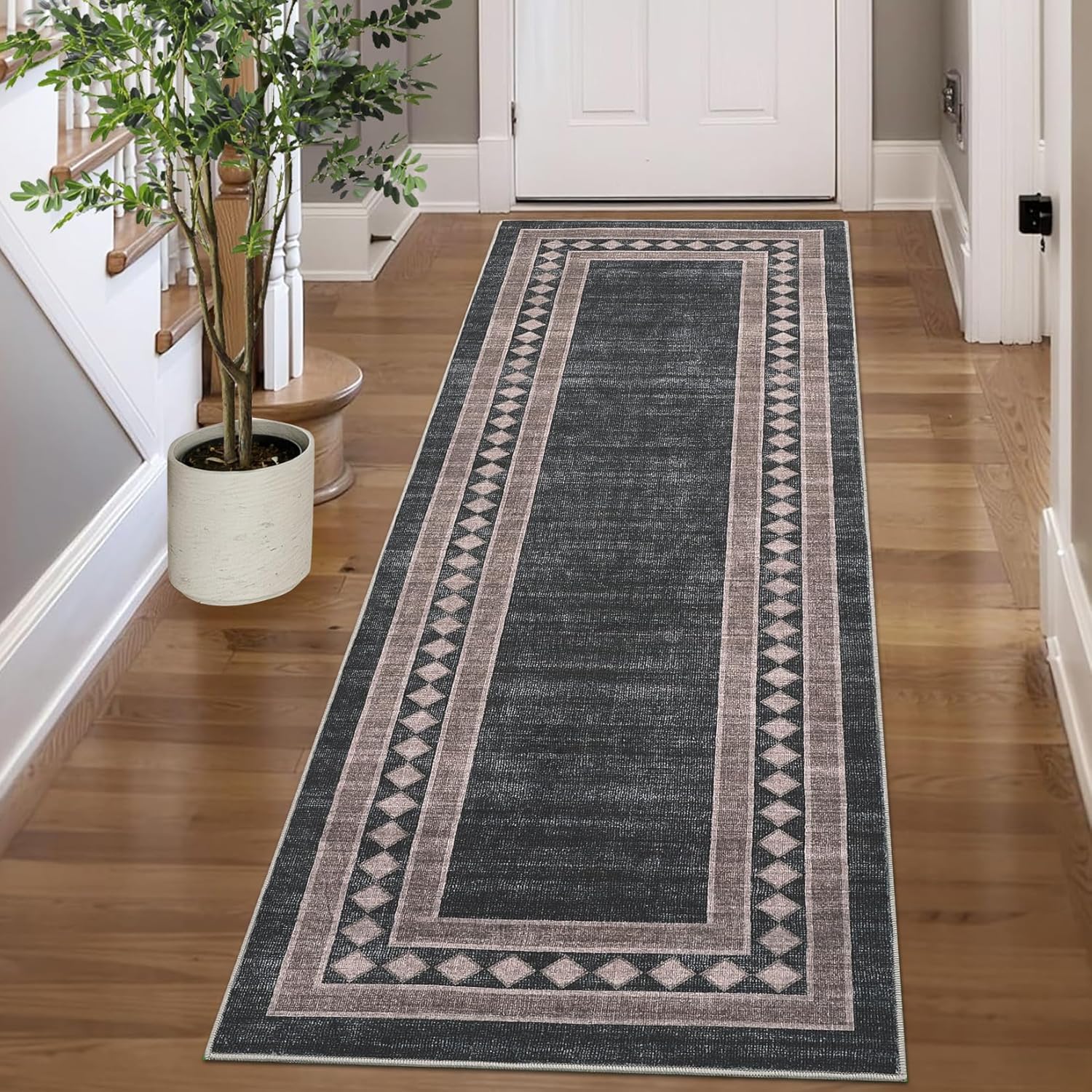 Washable Area Rugs for Living Room Modern Solid Bordered Soft Geometric Carpet - Picture 10 of 108
