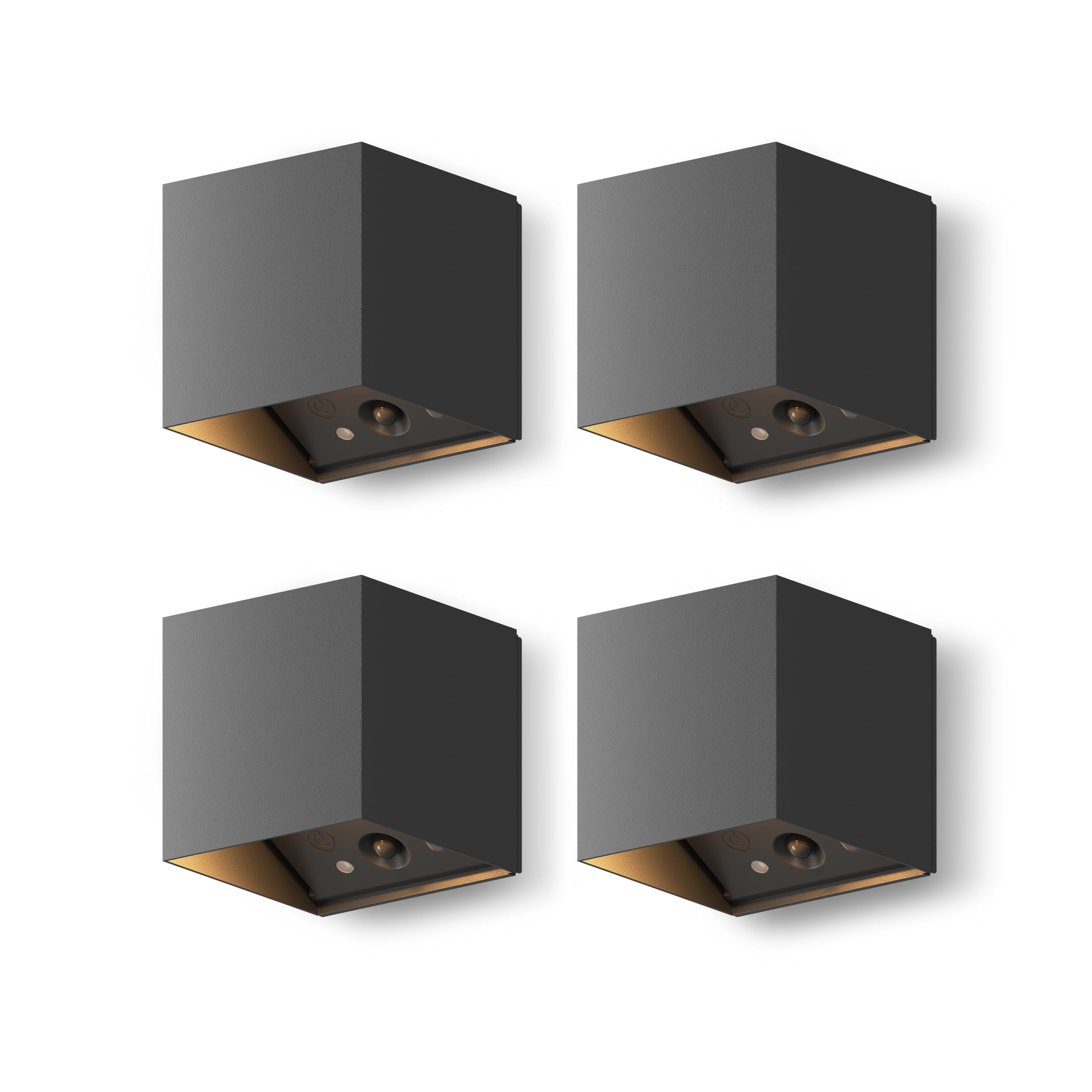 CALEX - Falerna Rechargeable Outdoor Wall Light, 4-Pack, Battery Operated Lamp, Up & Down Lighting, IP44 Waterproof, Dimmable, Black