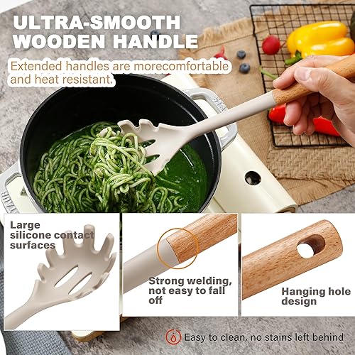 Miniatura 3 de QMVESS Juego de 7 utensilios de cocina de silicona grandes resistentes al calor, juego de utensilios de cocina de silicona de grado alimenticio y