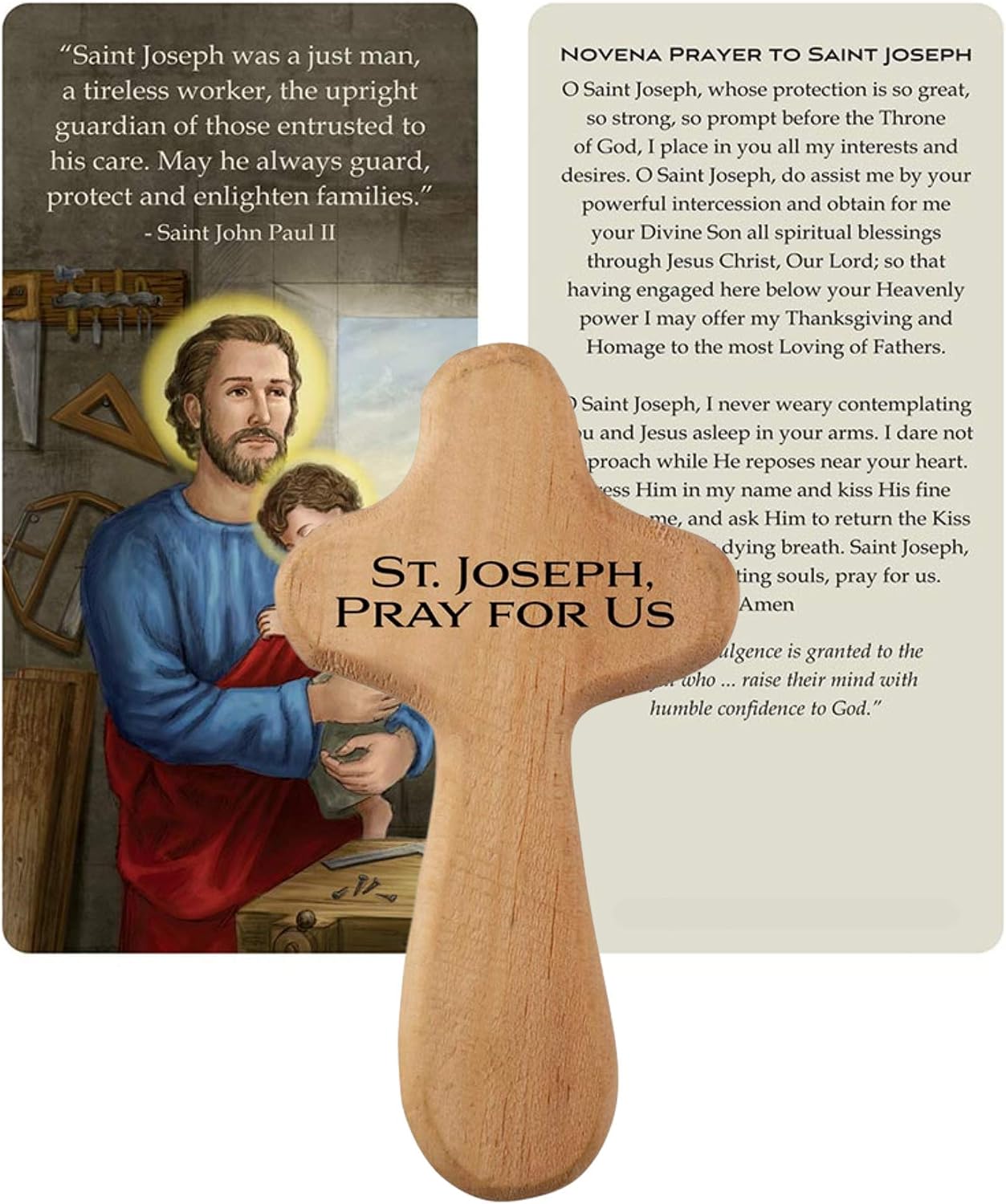 Needzo Saint Joseph The Protector Prayer Cross with Holy Card, Religious Gift for Catholic Dad, 4 Inches