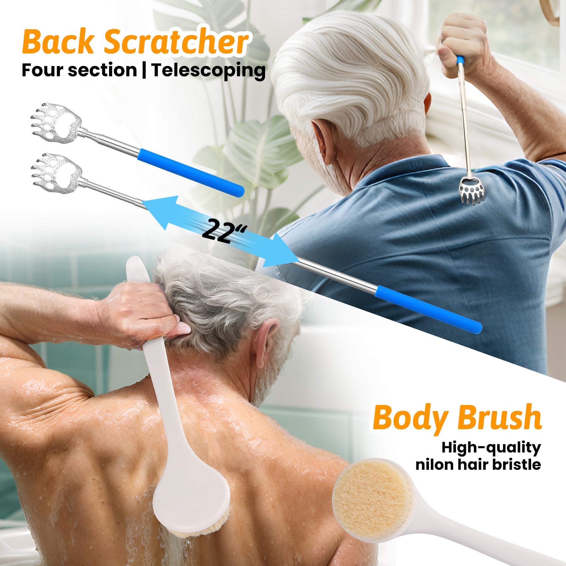 CAidRE Kit di 7 pezzi, kit per la sostituzione totale dell'anca per anziani, ausili per la mobilità con Reacher Grabber, calzascarpe, sollevatore gambe, spazzola doccia, grattaschiena, aiuto per la
