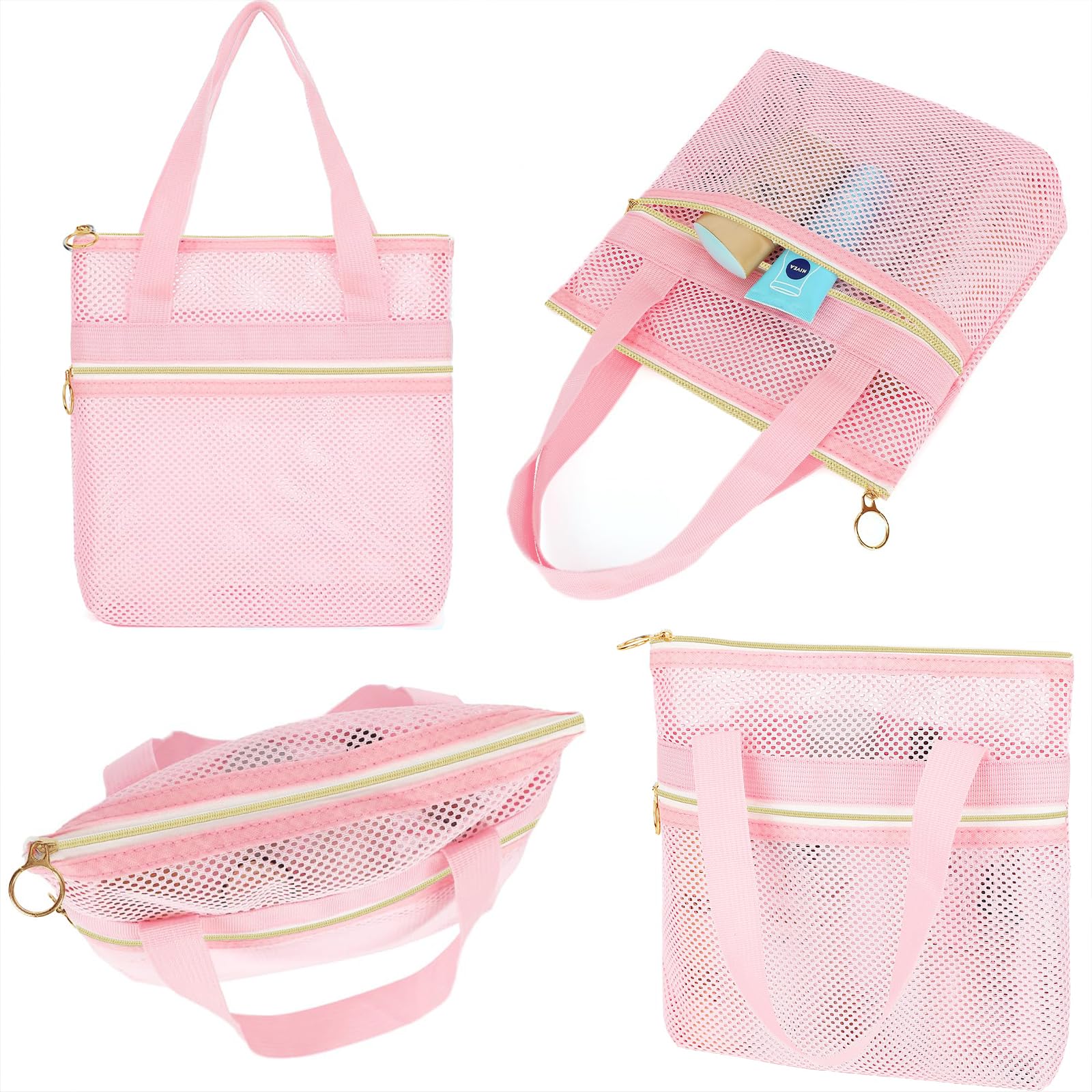 Borsa Bagno Campeggio, Borsa Doccia Portatile, Borsa Rete Rapida Asciugatura, Impermeabile, con Cerniera per Viaggio, Piscina, Spiaggia (Rosa)