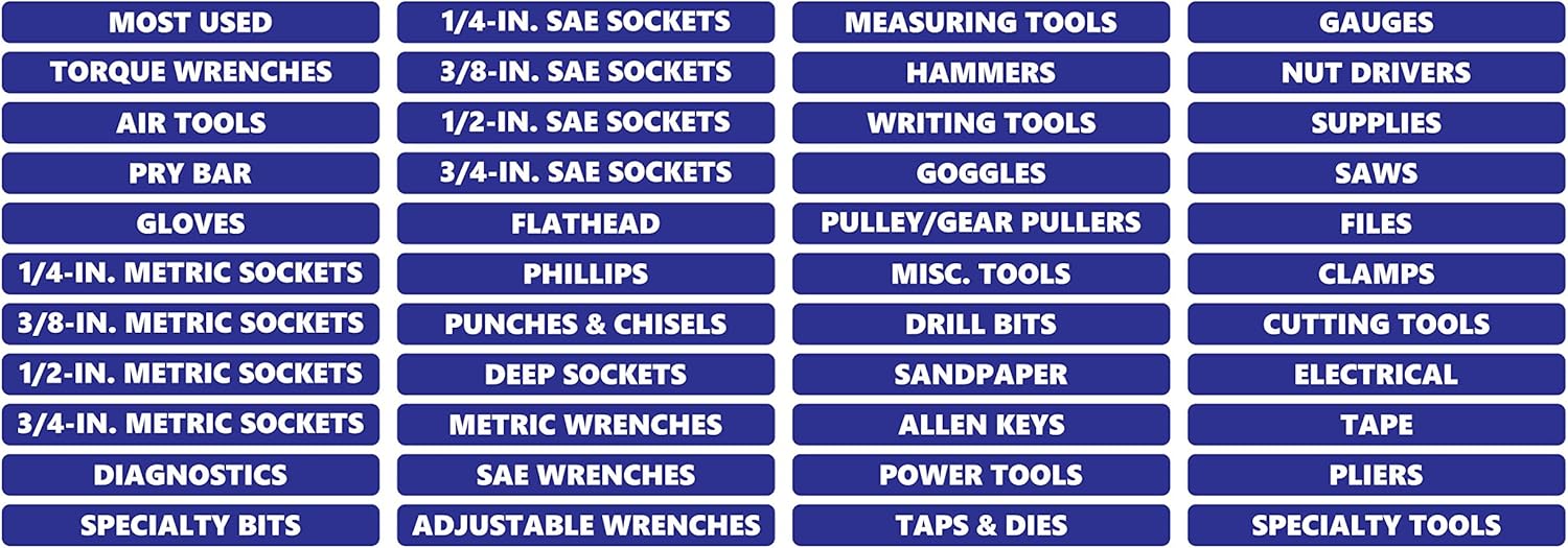 Toolbox Organizational Magnetic Rounded Labels Advanced Set by DCM Solutions (Red, 0.75" H x 4.5" W)