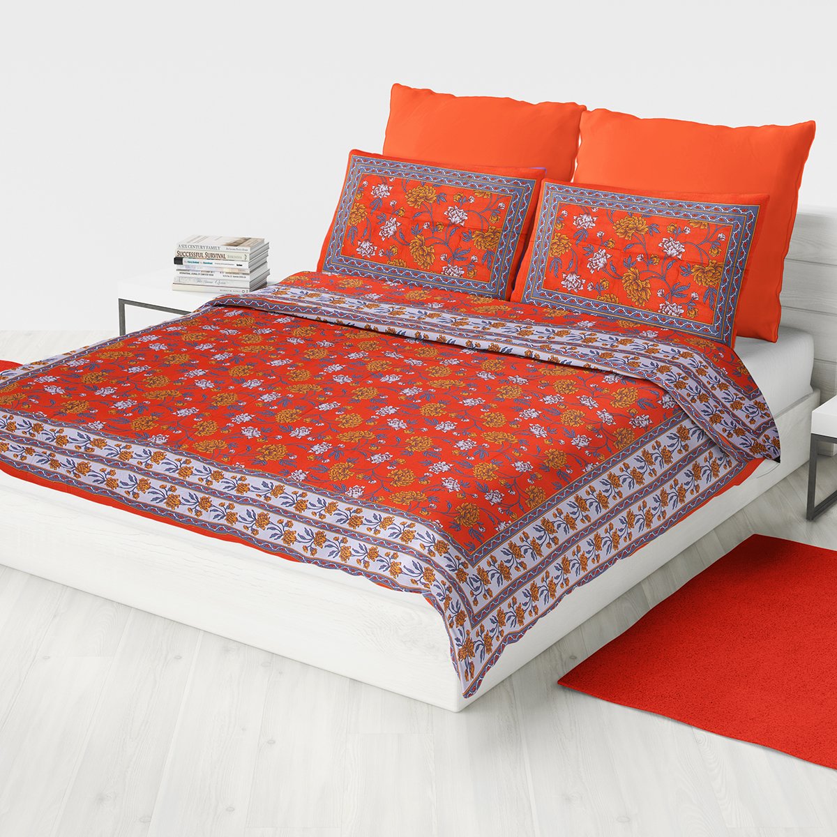 Ubania Collections Rajasthan Traditional Rajasthani Cotton Double Bedsheet with 2 Pillow Covers (Multicolour, 90 x 100 inch)