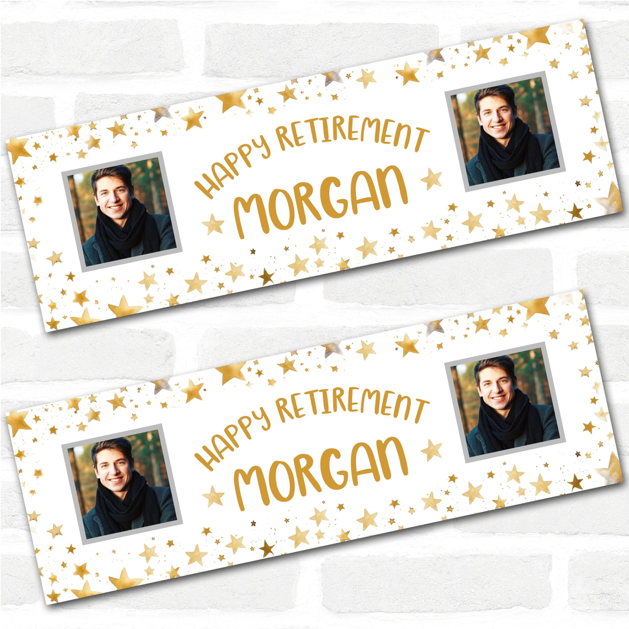 Personalised Party Banner For Retirement Photo Gold Star | Custom Large Party Decoration, Event Banner, Backdrop, Décor, Signage. 3 ft x 1 ft | 4.5 ft x 1.5 ft | 6 ft x 2 ft