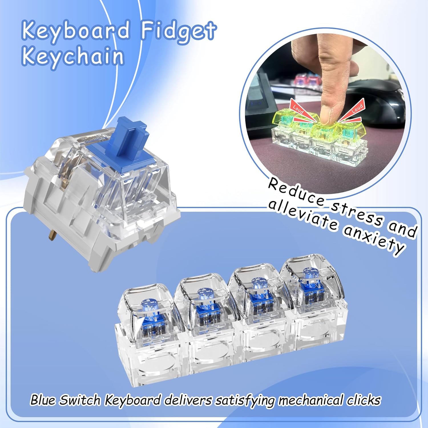 Zhouwang Blue Switch 3 Pin Mechanical Keyboard Switches,Dustproof,Accurate Typing Clicky Tactile Feel for DIY Gaming Keyboard with 3 Kailh Box Clicky Switches(105+3Pcs)