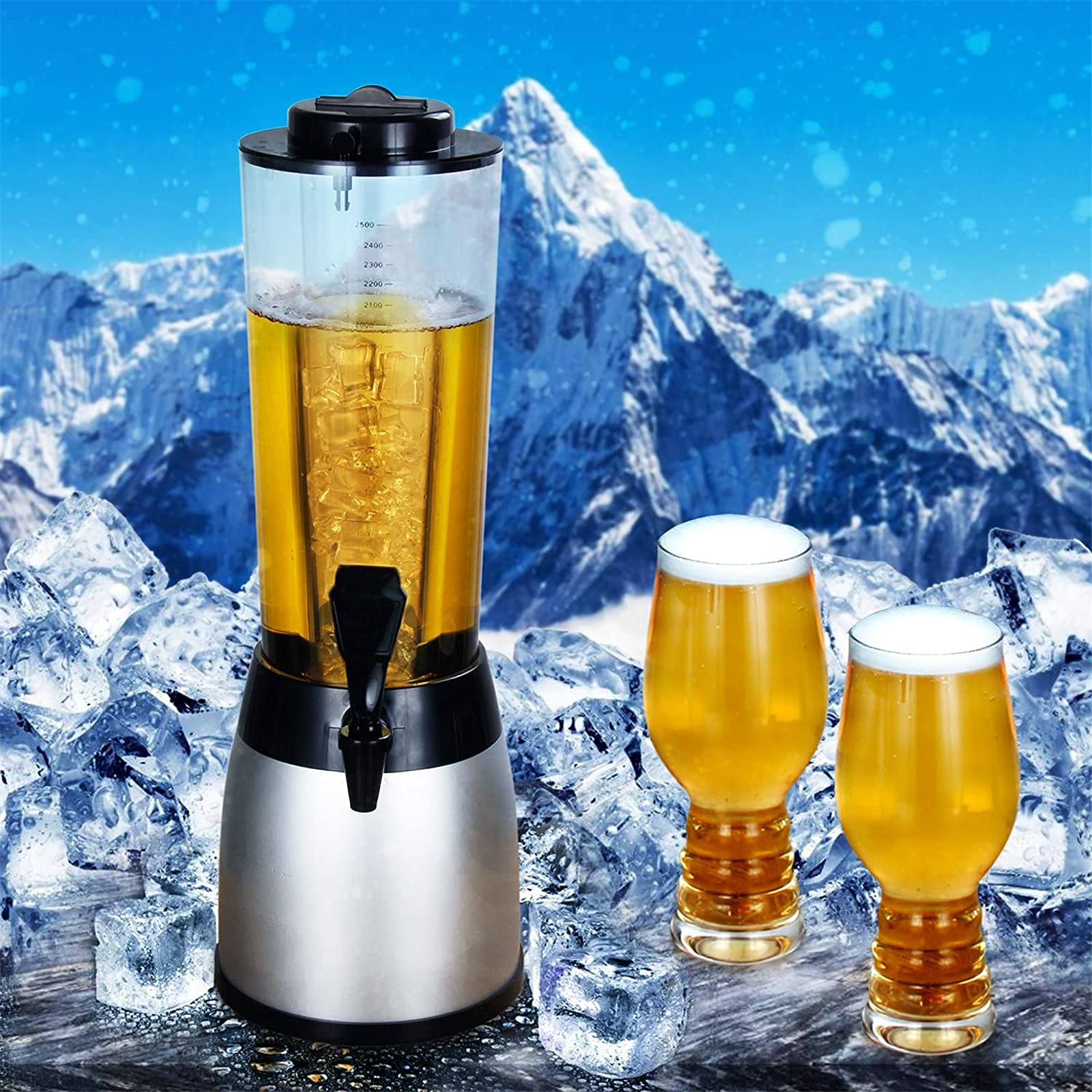 SXA Dispensador De Torre De Cerveza 2.5L, Dispensador De Bebidas De Vino De Zumo De Bebidas Claras, con Tubo De Hielo Extraíble, Fácil De Limpiar, Barra De La Fiesta A Casa