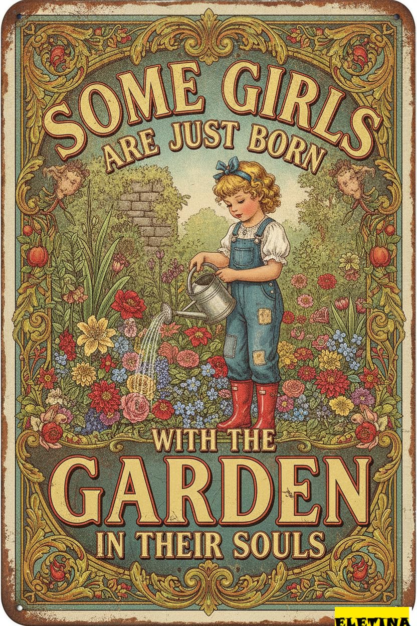 Personalized Sign for Man Cave Garden Vintage Tin Little Girl Gardening Some Girls Are Just Born With The Garden In Their Soulsmetal Tin Retro Plaque Kitchen Poster 8x12in Private Property Decorative