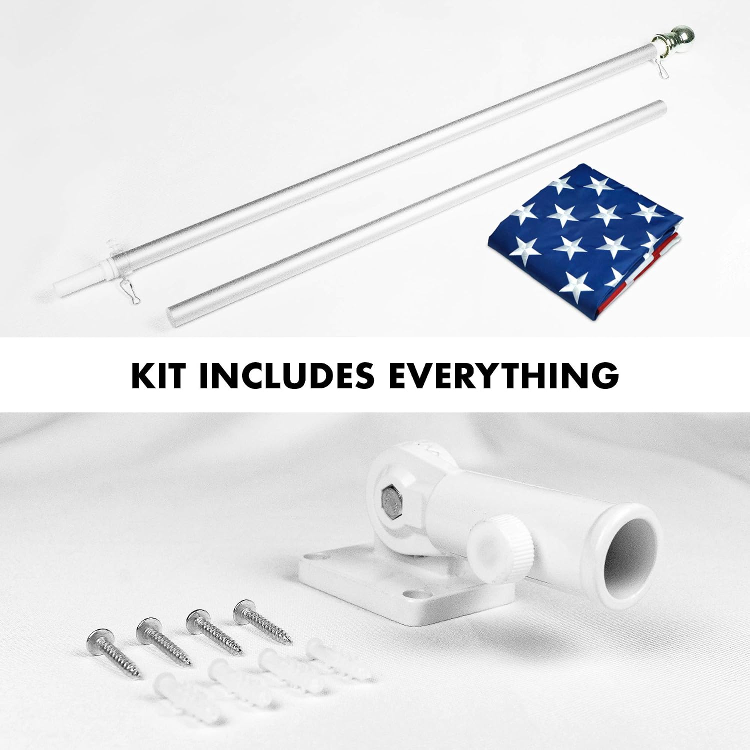 G128-6 Feet Spinning Flagpole (Silver) American Flag Pole Sleeve Embroidered 3x5 ft American Flag Pole Sleeve (Flag Included) Aluminum Flag Pole