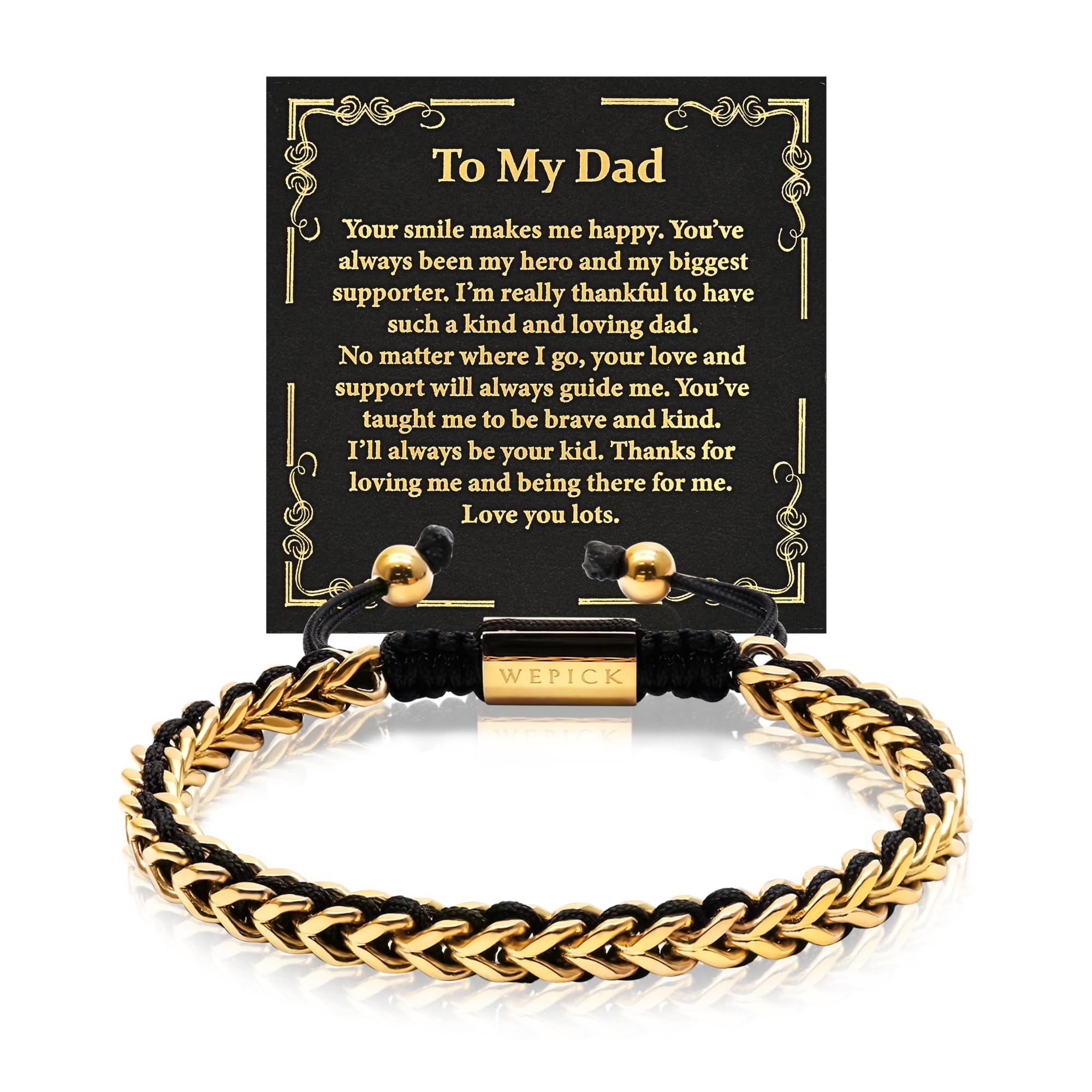 WP WEPICK Gold Bracelets for Men 18K Gold Plated Franco Link Chain Stainless Steel Adjustable Mens Gold Bracelet Beads Birthday Forever Gifts for Man Dad Son Love