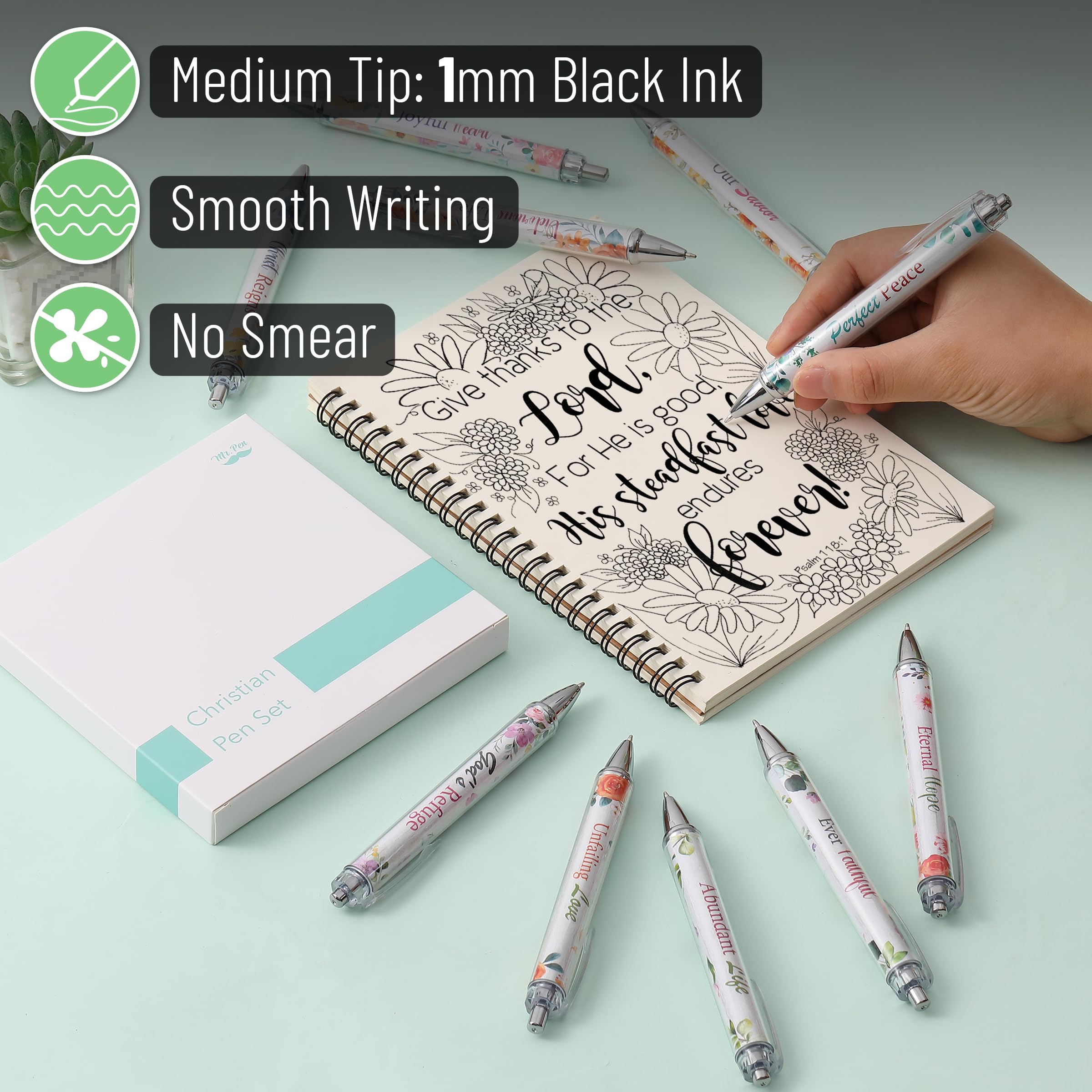 Mr Pen Christian Pen Set 10 Pack Faith Blossoms Black Ink Bible Verse Pens Ballpoint Pens — view 6