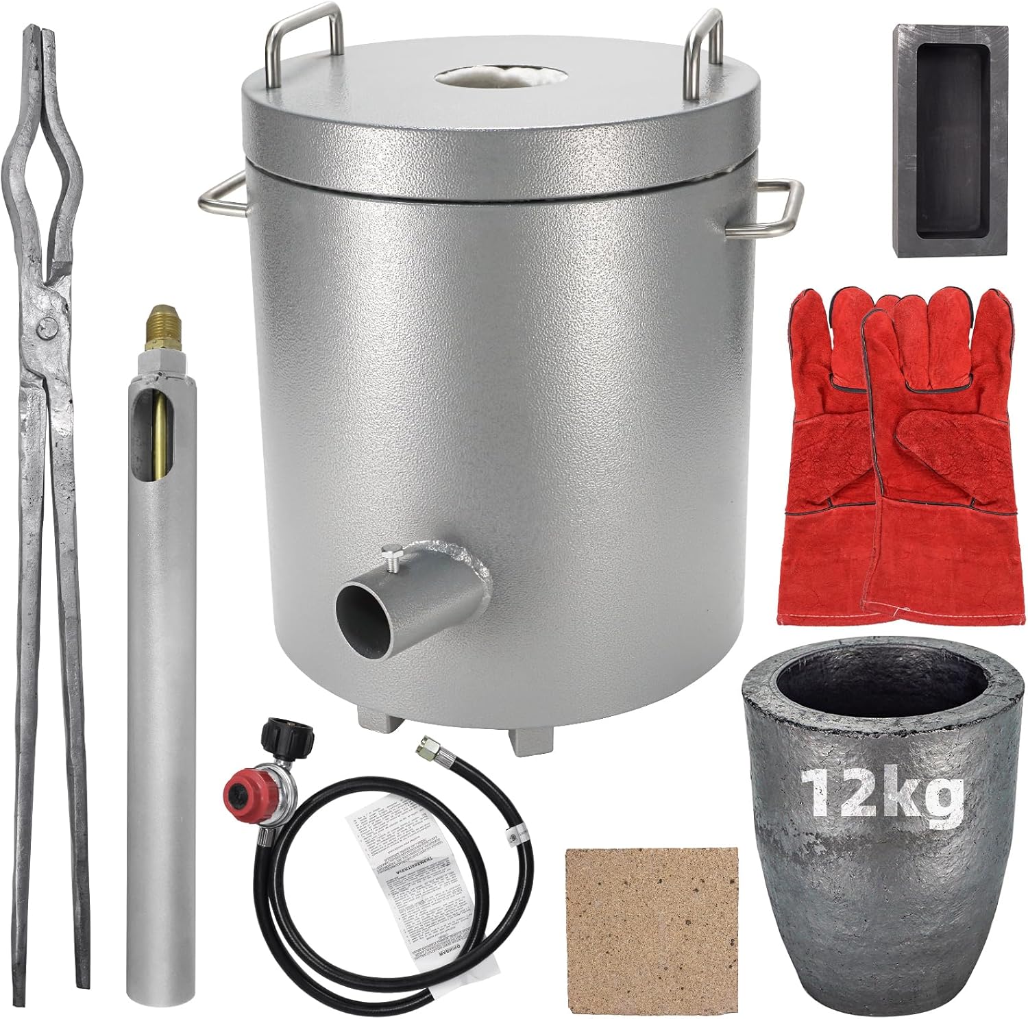 Metal Melting Furnace, 12 Kg Propane Melting Furnace with Crucibles & Tongs Kiln, Casting Refining Smelting for Precious Metals Gold Silver Tin Aluminum Melting Casting Tool