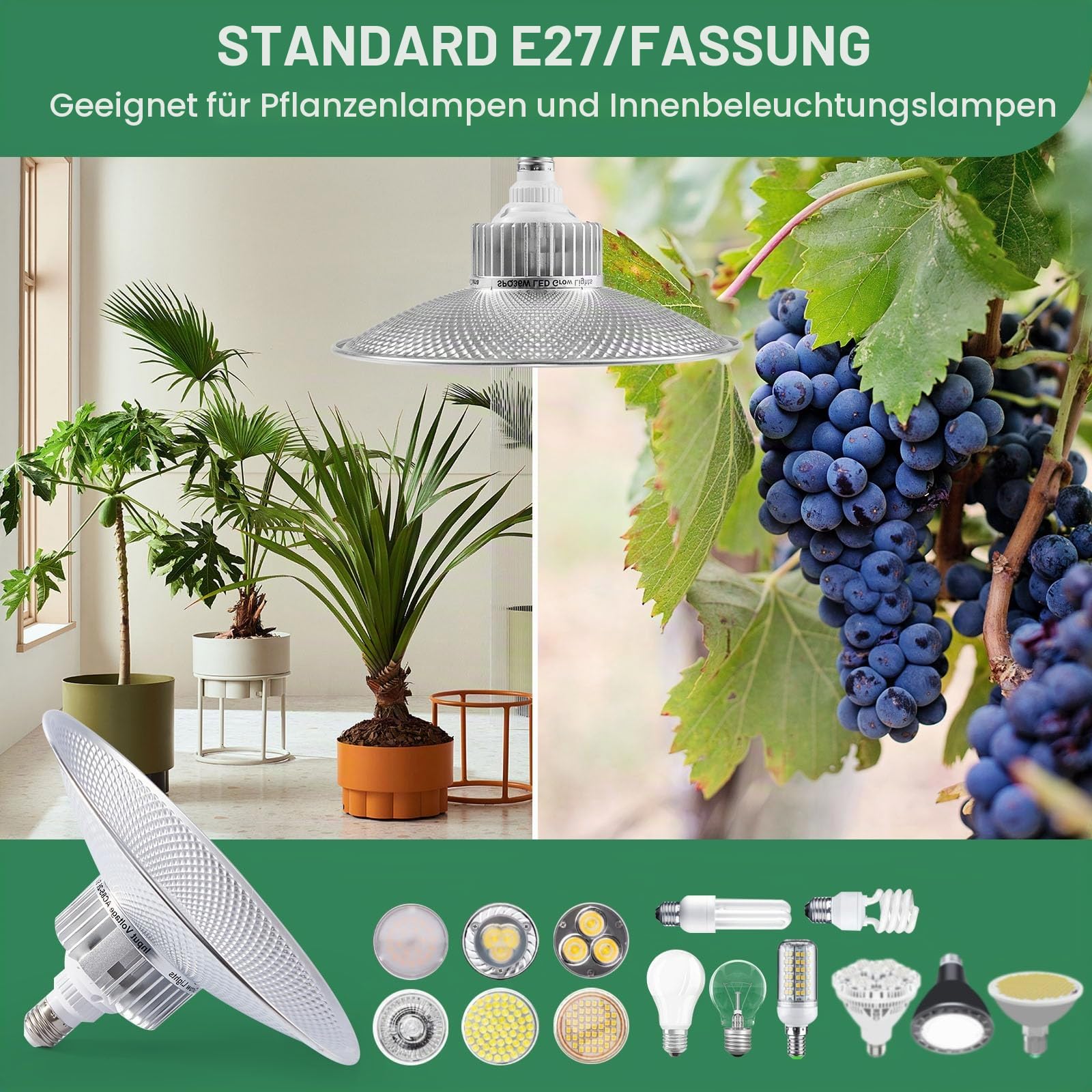 36W LED Pflanzenlampe Vollspektrum E27, 400W Äquivalent Grow Light, 4100K LED Wachstumslampen Full Spectrum mit Hohem PPFD für Zimmerpflanzen, Blumen, Gemüse und Obst