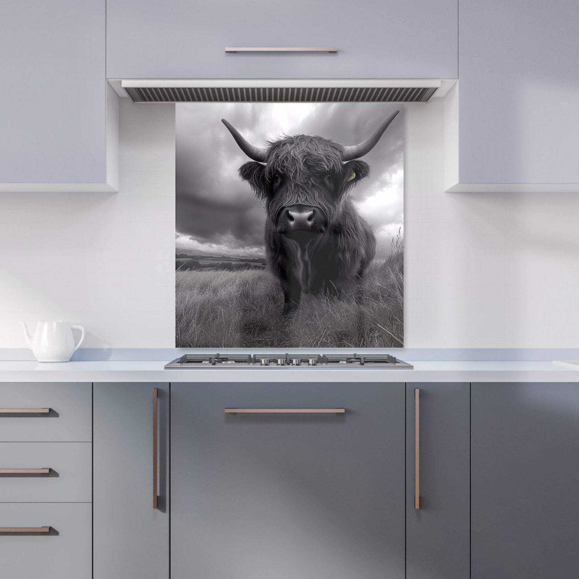 Warren Reed Black/White - Designer And Highland Cow Kitchen Splashback - W700mm X H750mm