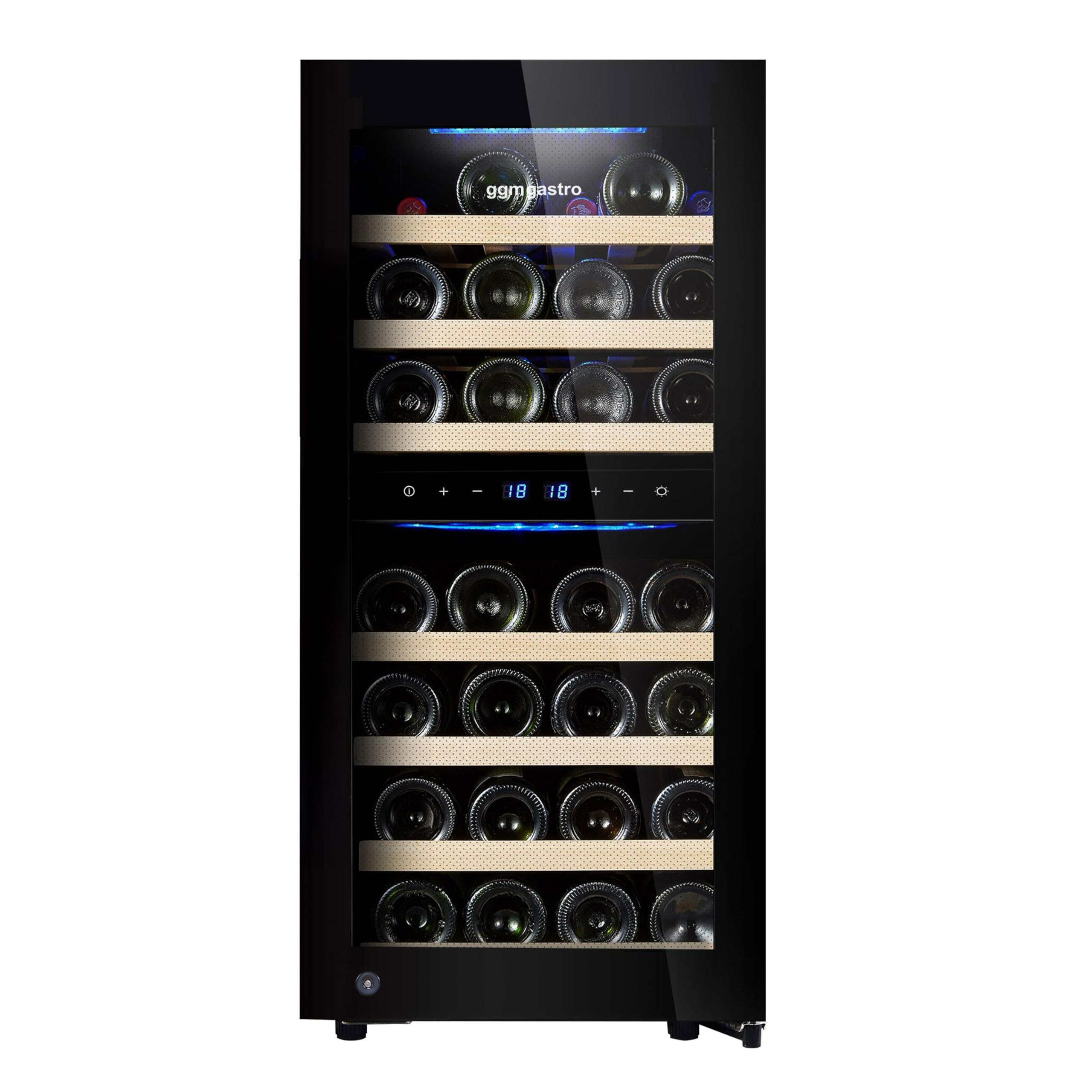 GGM Gastro Weinkühlschrank 100 L, 2 Zonen, 33 Flaschen, 39,5x58x84 cm | Präzise digitale Steuerung, edles Design mit LED-Beleuchtung, abschließbare Sicherheit, pflegeleichte Oberflächen