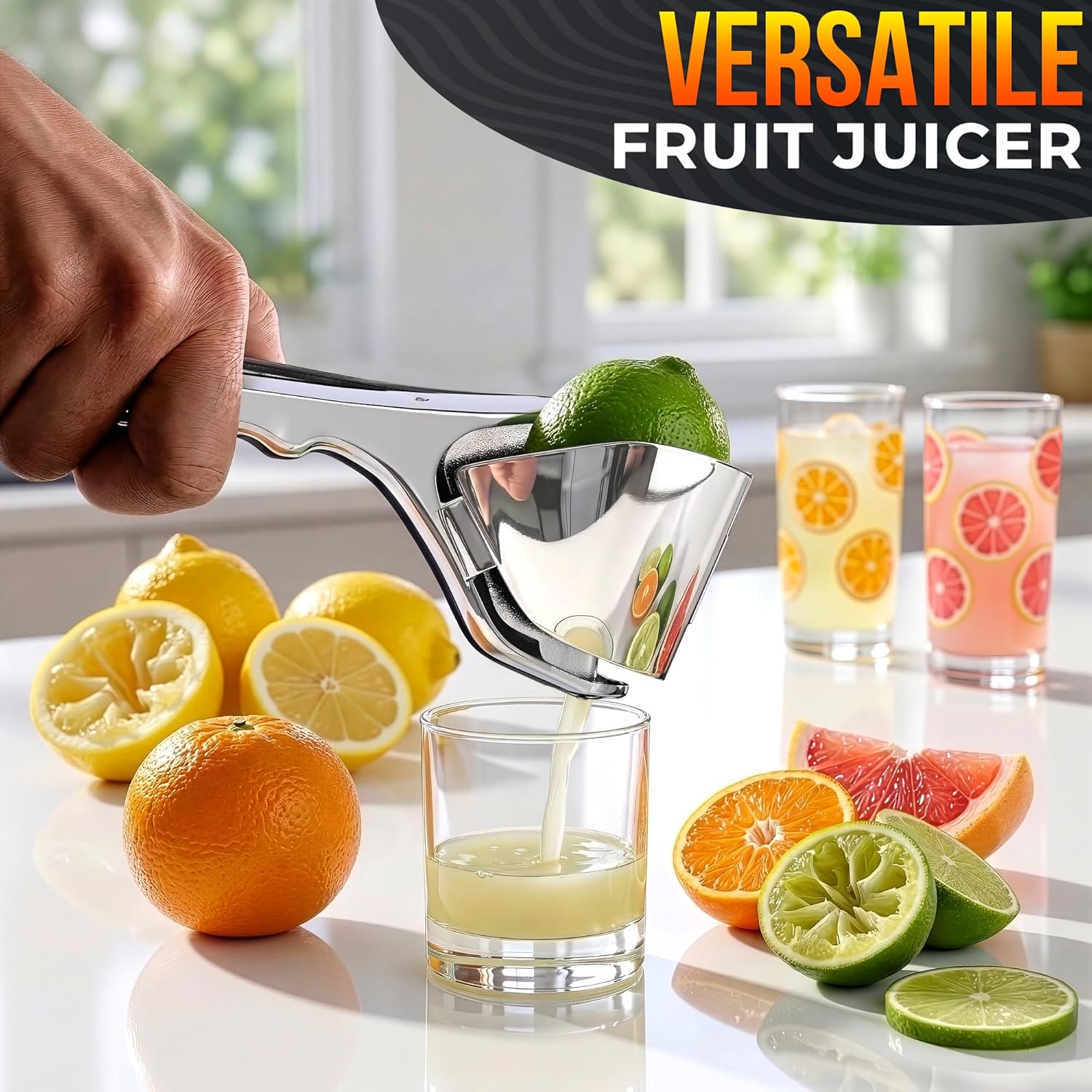 Lemon Squeezer Stainless Steel – Heavy Duty Flat Fold Design, Gets Every Last Drop, Rust Resistant Manual Citrus Juicer for Lemon, Lime, Orange, Easy to Clean, Dishwasher Safe, for Fresh Citrus Drinks