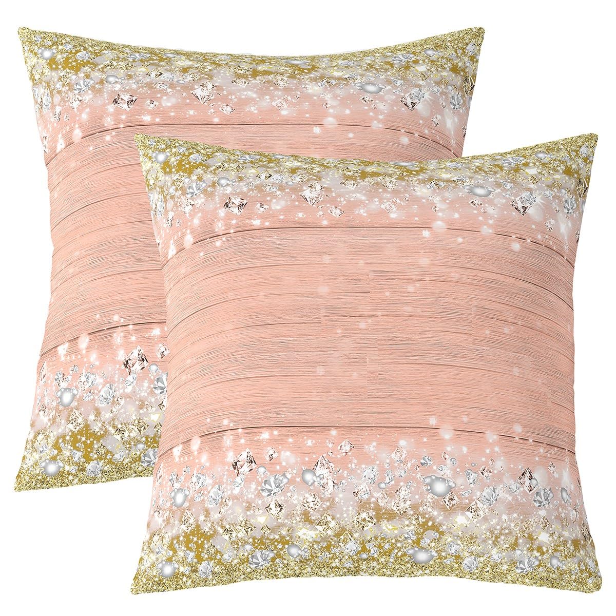 Feelyou Glitter Print (No Glitter) Diamond Reversible Throw Pillow Covers for Pink Gold and Silver Pillow Covers Home Decor Bling Shiny Square Cushion