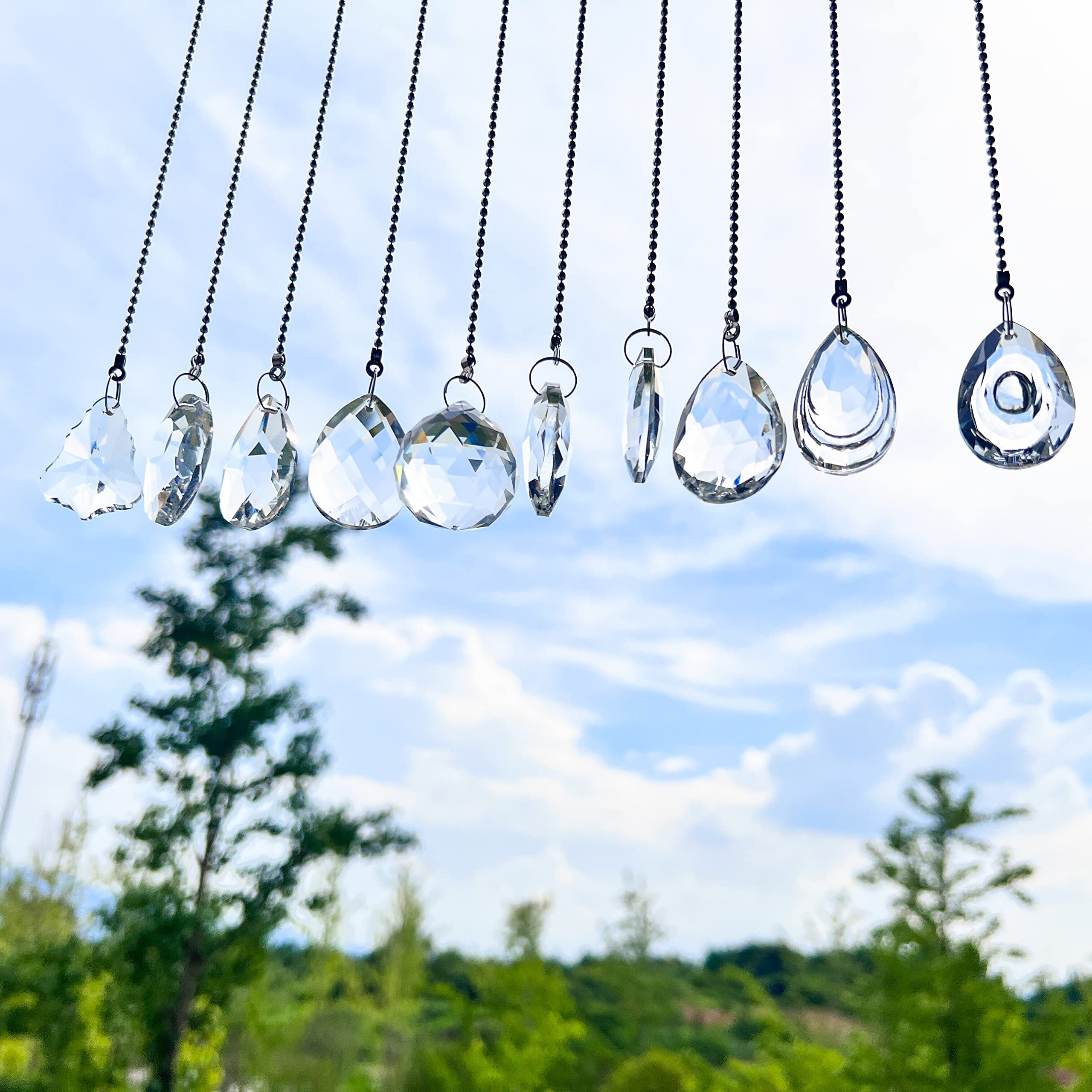 Paquete de 10 lámparas de araña de cristal transparente, colgantes de gotas de iluminación, prismas de bola de vidrio colgantes, decoración del hogar 7