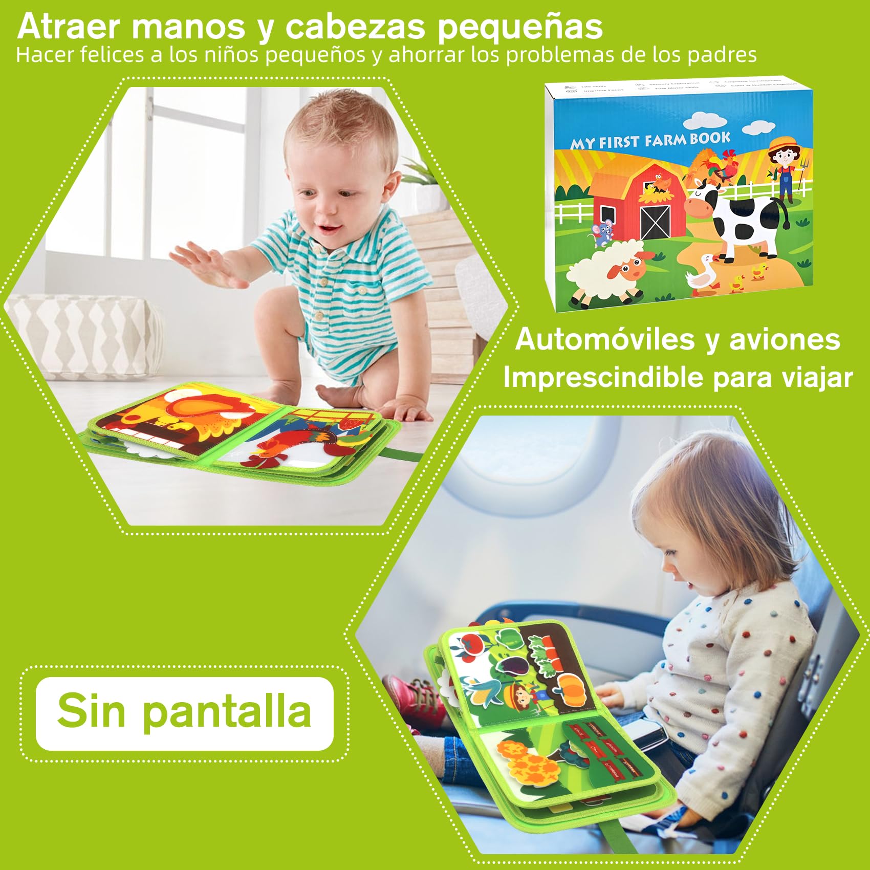 Meafeng Montessori 1 año, 20 en 1 Busy Board de Actividad, Libro Interactivo Juguetes Montessori para niños 1 2 3 4 5 6 años, 10 páginas Animales Granja — view 8