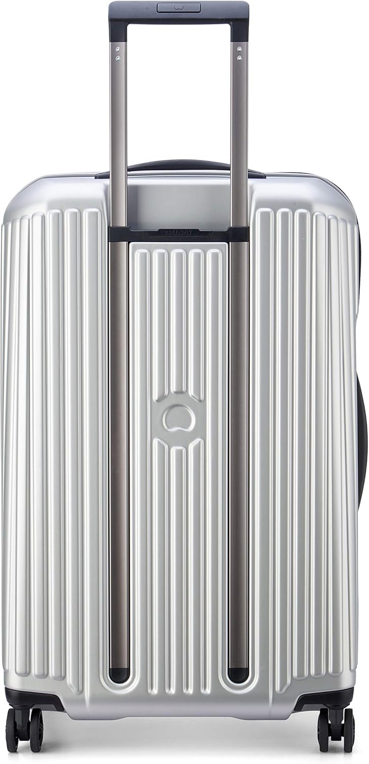review DELSEY Paris Securitime Expandable Luggage with Spinner Wheels, Silver, Checked-Medium 25 Inch