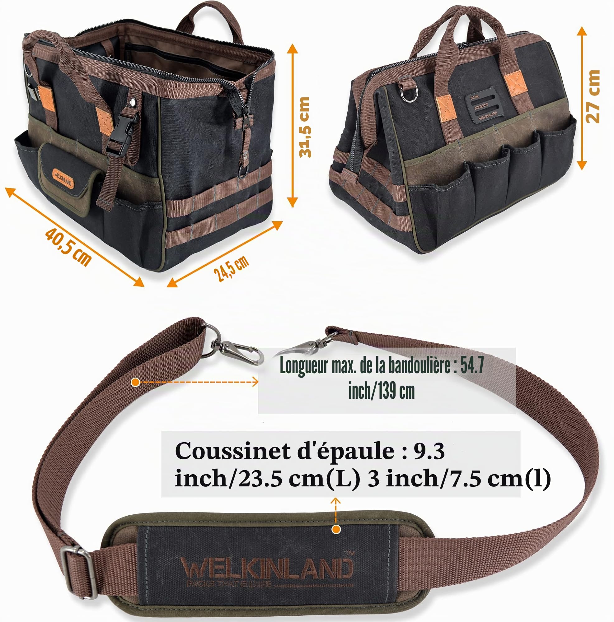 WELKINLAND Sac en toile cirée à 32 poches pour électricien outil
